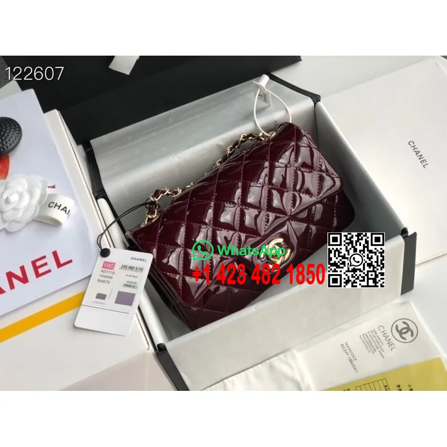 Chanel Classic Flap Bag 20cm Gold Hardware Patent Leather Spring/Summer 2020 Collection, Burgundy