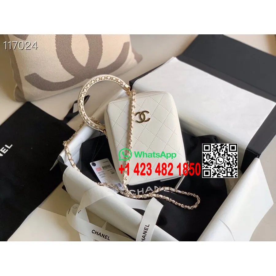 Borsa Chanel Con Manico Circolare 18 Cm In Pelle Di Agnello Hardware Dorato Collezione Primavera/estate 2020, Bianca