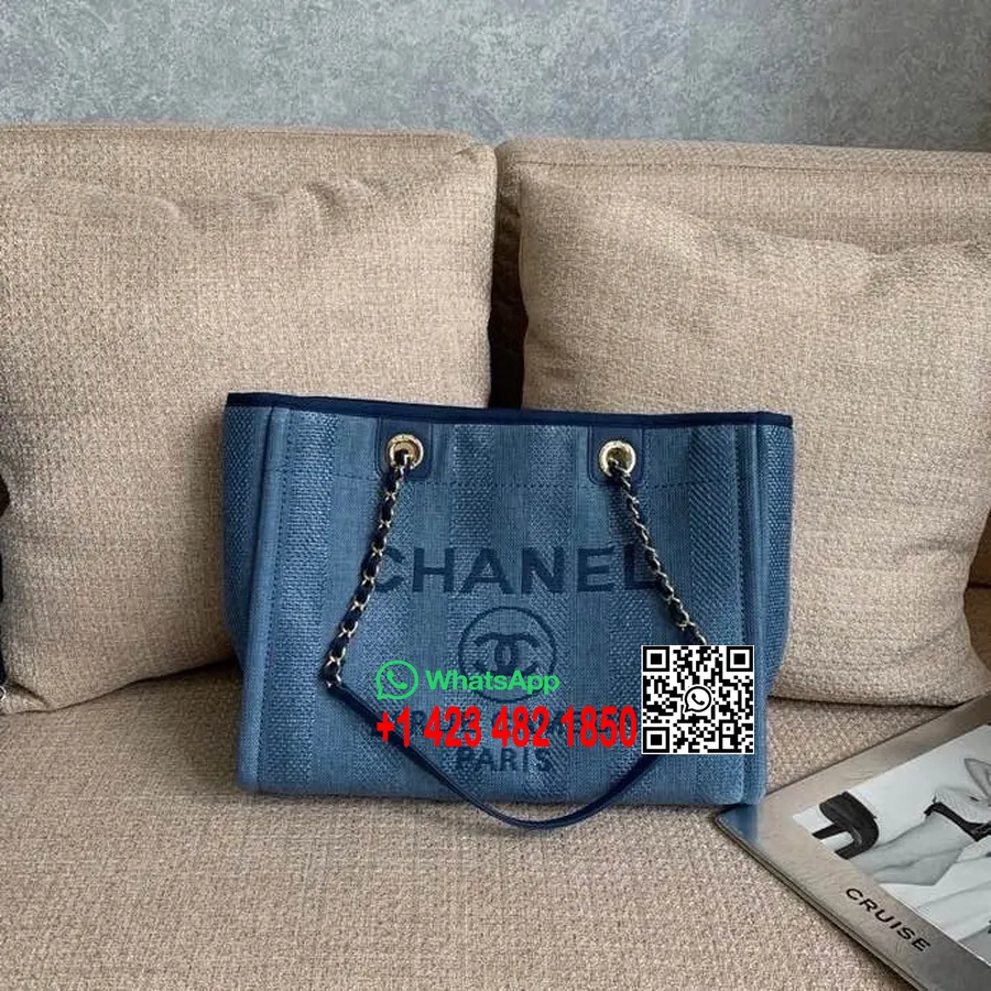 Bolsa Chanel Deauville Bolsa De Lona De Palha De Ráfia 35cm Coleção Primavera/verão 2020, Azul