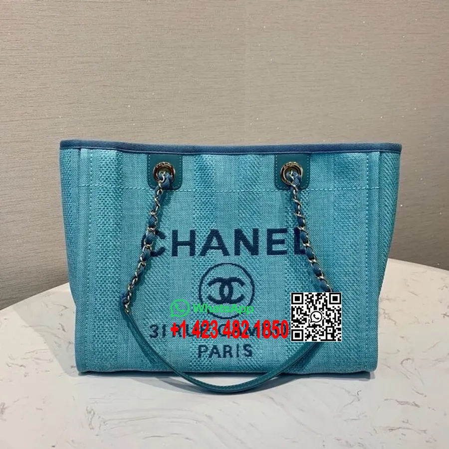 Chanel Deauville Cabas 35cm Sac En Toile De Paille De Raphia Collection Printemps/été 2020, Bleu Turquoise