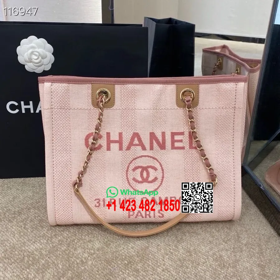 Сумка-тоут Chanel Deauville 35 см, соломенная холщовая сумка из рафии, коллекция весна/лето 2020, светло-розовый