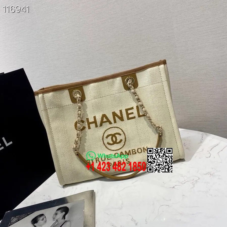 Bolsa Chanel Deauville Bolsa De Lona De Palha De Ráfia 35cm Coleção Primavera/verão 2020, Bege/creme