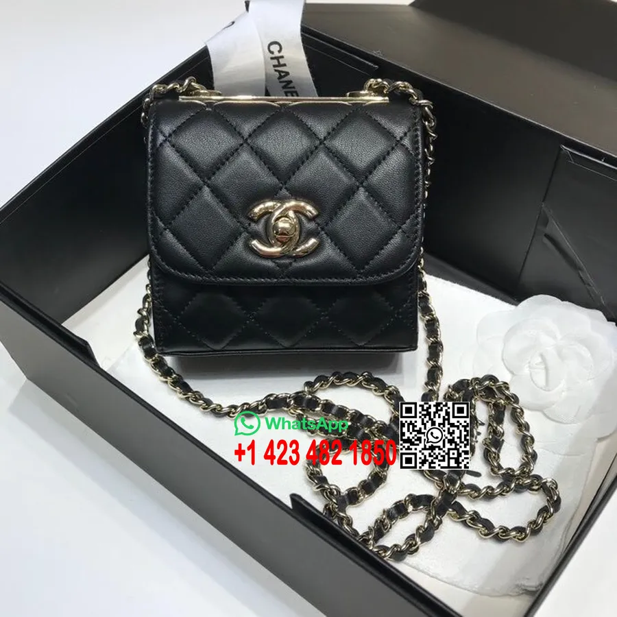 Chanel Mini Woc Skuldertaske 12 Cm Guld Hardware Lammeskind Forår/sommer 2020 Kollektion, Sort