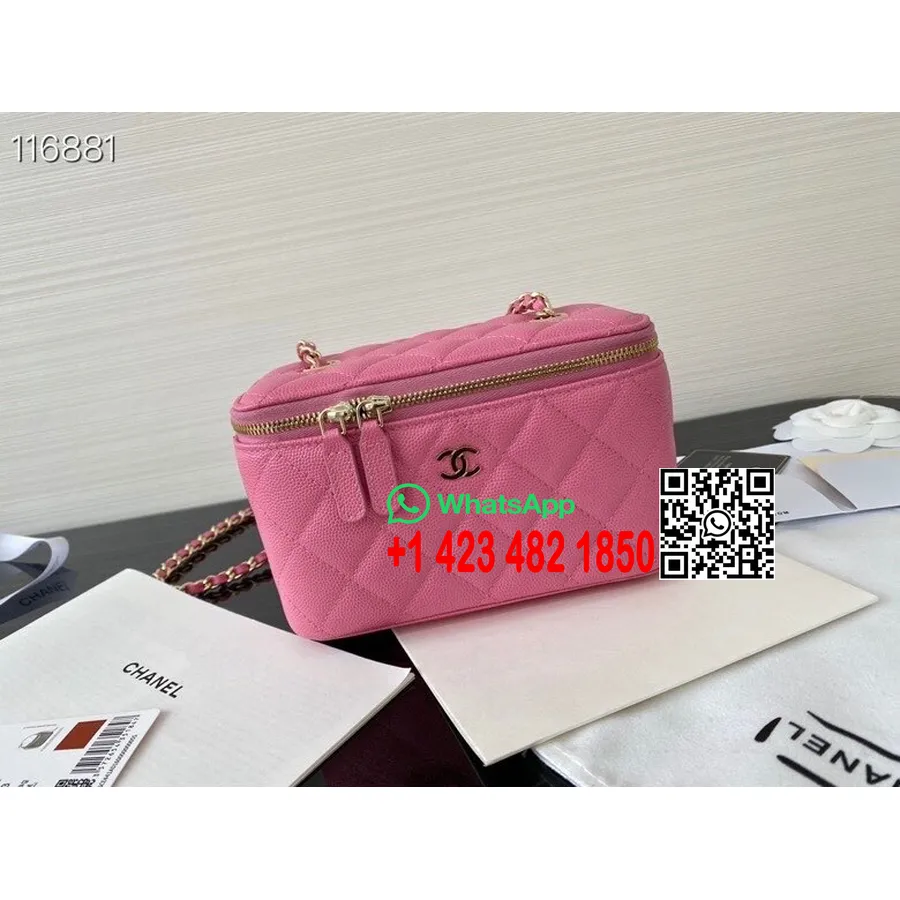 Chanel Mini Neceser Bandolera 18 Cm Herrajes Dorados Cuero Caviar Colección Primavera/verano 2020, Rosa