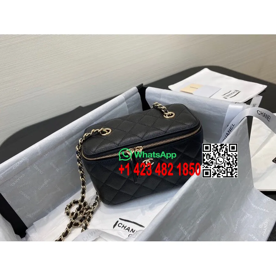 Chanel Mini Neceser Bandolera 18 Cm Herrajes Dorados Cuero Caviar Colección Primavera/verano 2020, Negro