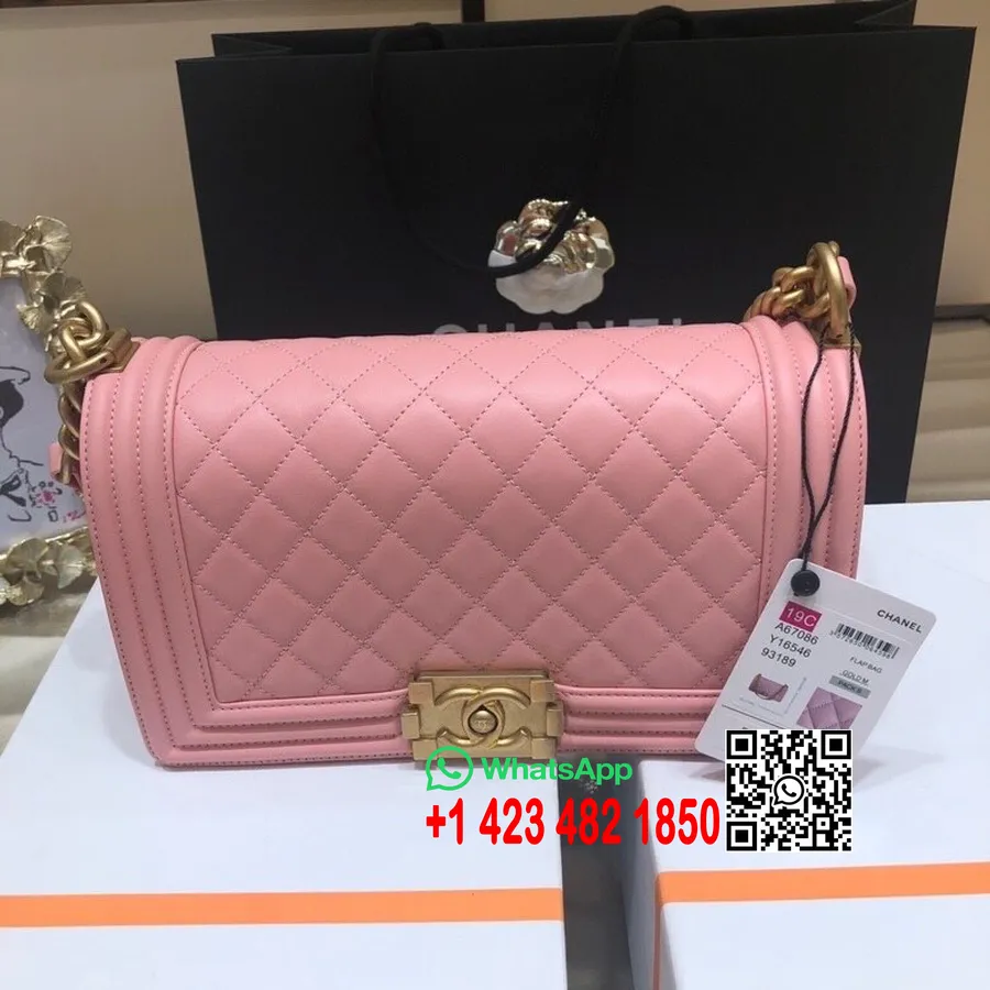 Τσάντα Chanel Leboy 25cm δέρμα αρνιού χρυσό υλικό συλλογή άνοιξη/καλοκαίρι 2020, ροζ