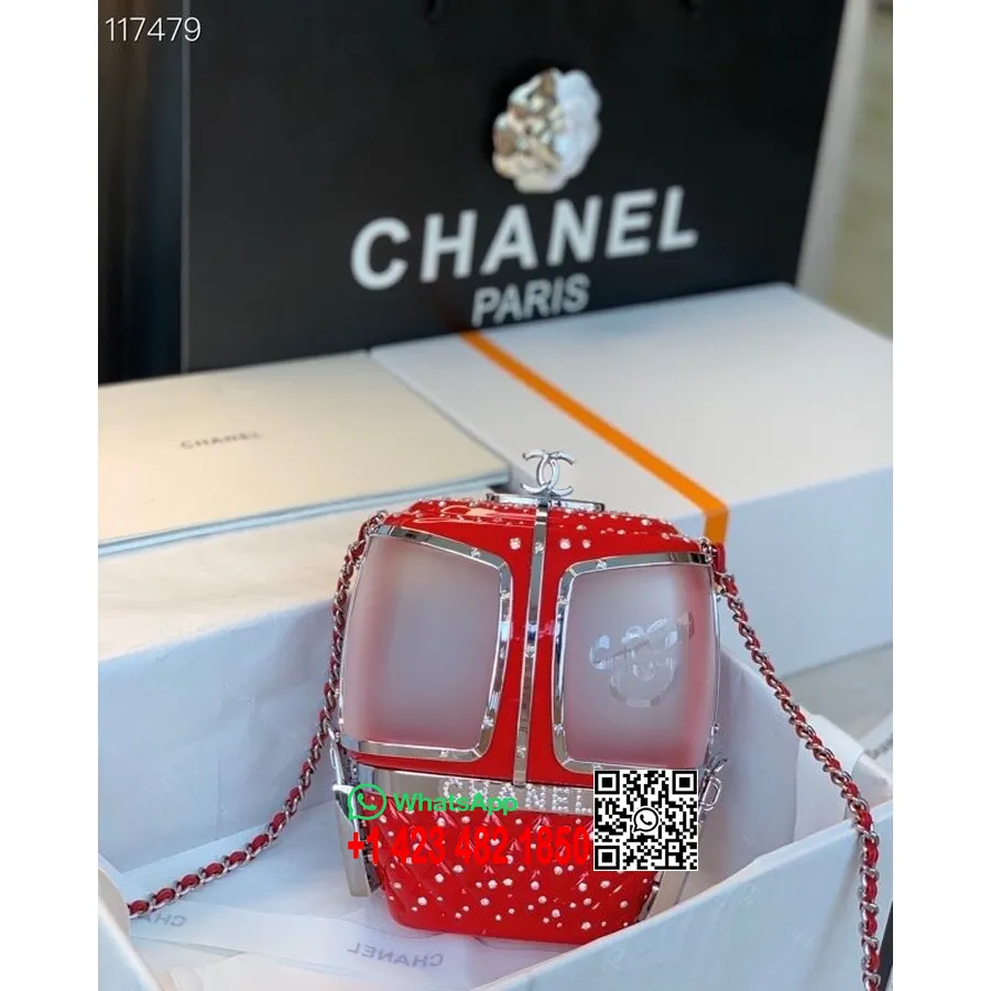 Chanel Gondola Lifts Minaudiere Soma Plexiglass Vakara Soma Sudraba Aparatūras Rudens/ziemas 2019 Kolekcija, Sarkana