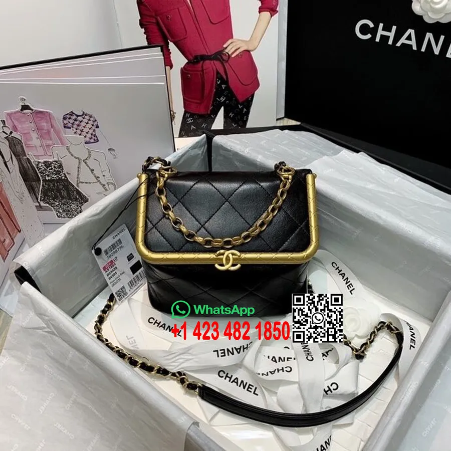 Chanel Kiss Lock Kott 24cm Lambanahast Kullast Riistvara Kevad/suvi 2020 Act 1 Kollektsioon, Must