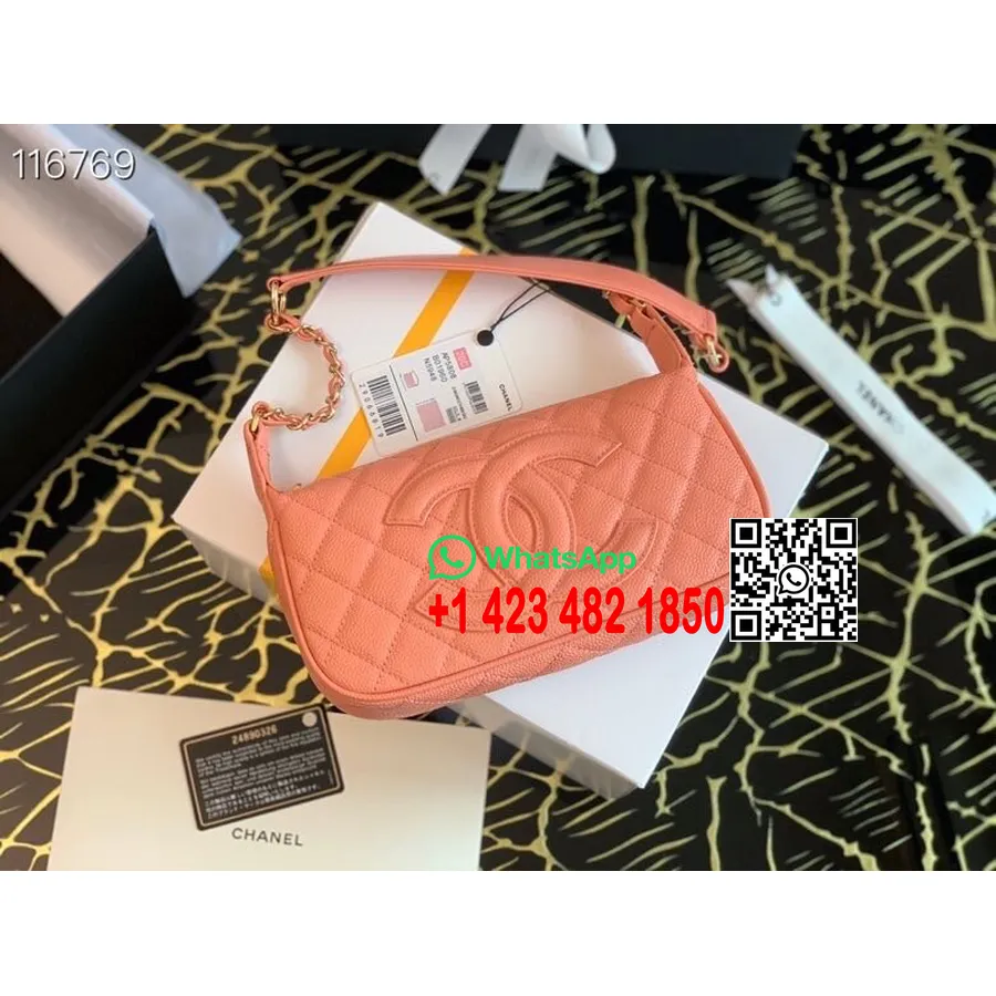 Bolso De Hombro Chanel Cc Logo 25 Cm Herrajes Dorados Cuero Caviar Colección Primavera/verano 2020, Rosa