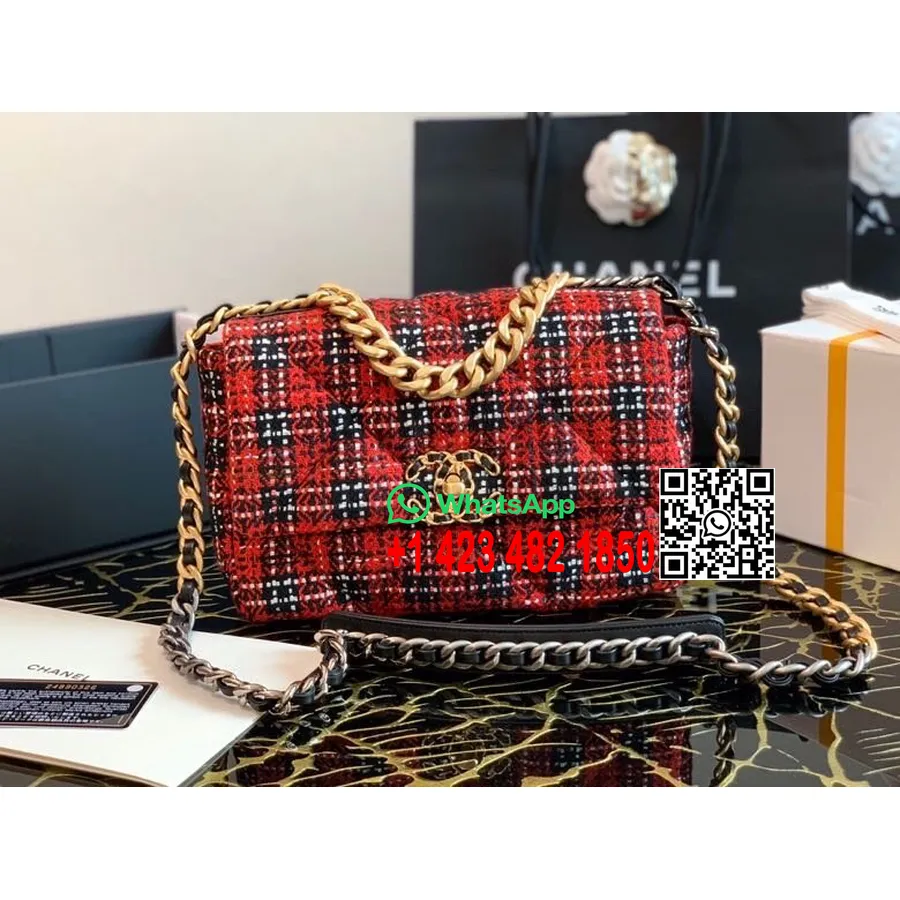 Chanel Tweed 19 чанта с капаци 26 см кожа кожа колекция пролет/лято 2020, червено