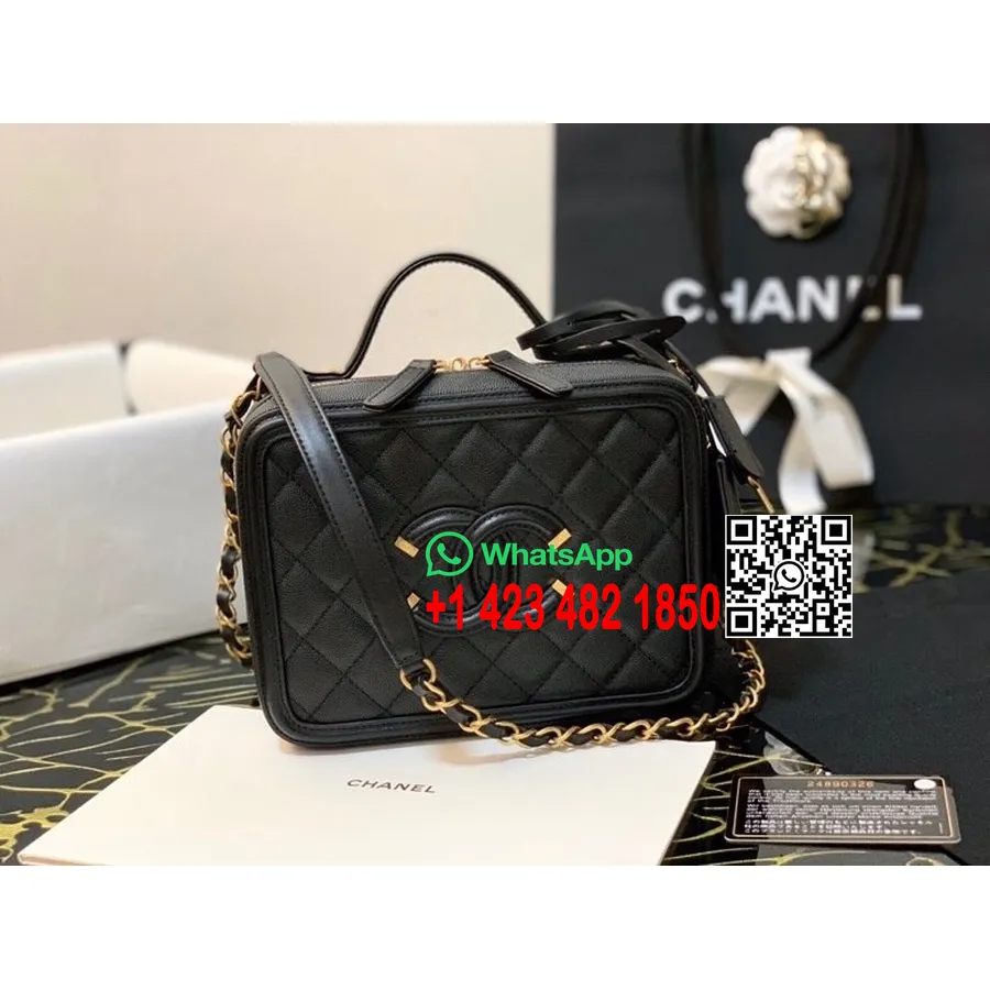 Τσάντα νεσεσέρ Chanel 21cm δέρμα χαβιάρι χρυσό υλικό συλλογή άνοιξη/καλοκαίρι 2020, μαύρο