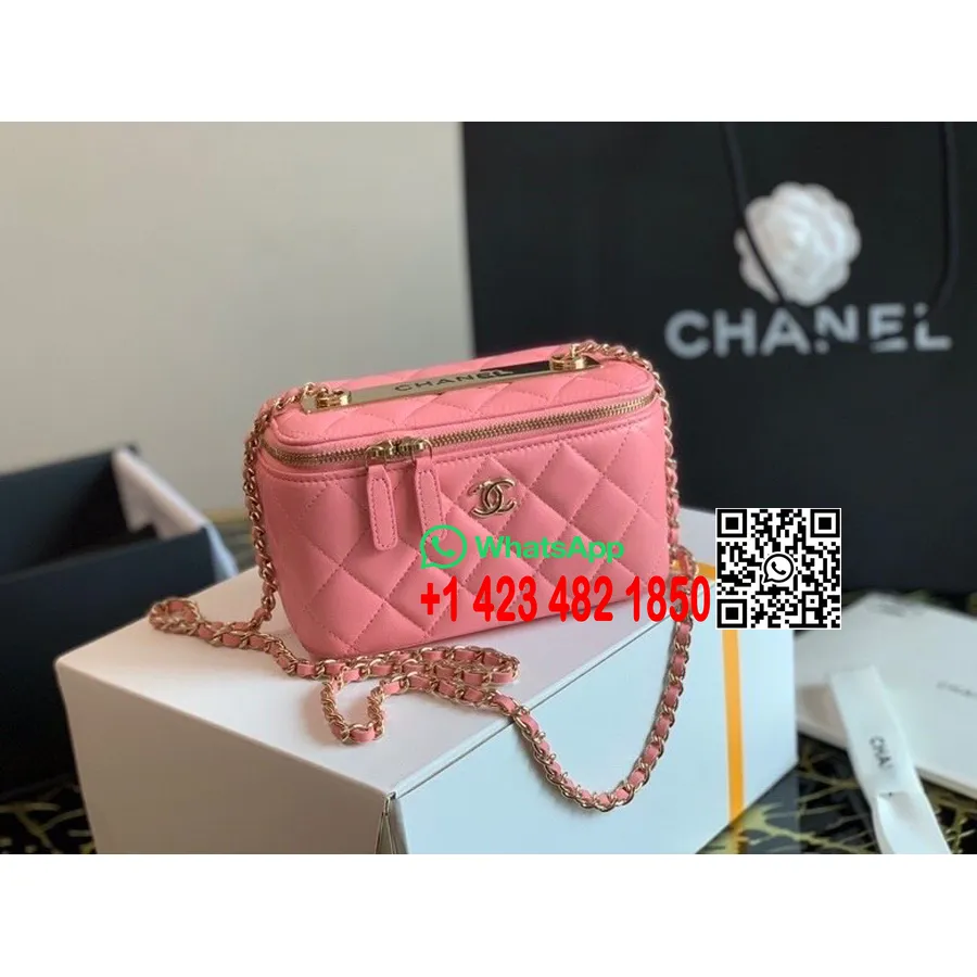 Chanel Mini Vanity Case Sac Bandoulière 18cm Matériel Doré Cuir D'agneau Collection Printemps/été 2020, Rose