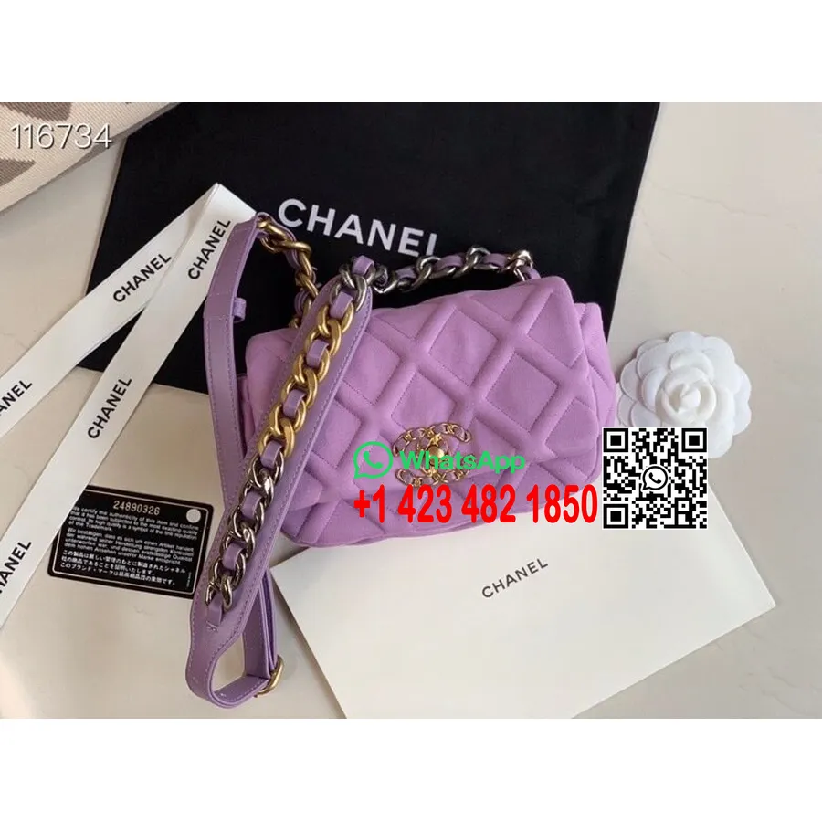 Chanel 19 Bolsa De Cinto 20cm Jersey/couro De Pele De Cordeiro Ouro Hardware Cruise 2019 Coleção Clássica, Roxo