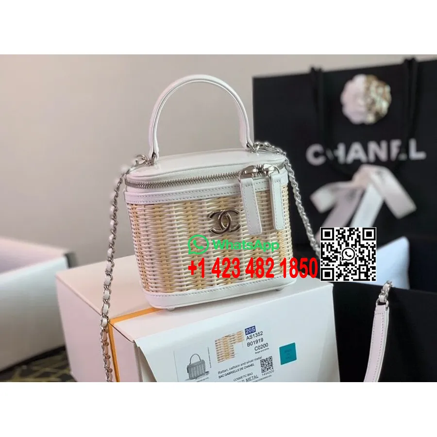 Chanel Rattan Hiúsági Táska 15 Cm-es As0865 Borjúbőr 2020-as őszi/téli Kollekció, Fehér