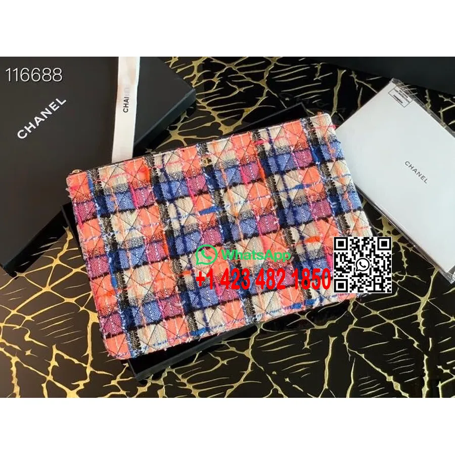 Pochette Chanel Tweed 20cm Matériel Doré Cuir D'agneau Collection Printemps/été 2020, Rose/multicolore