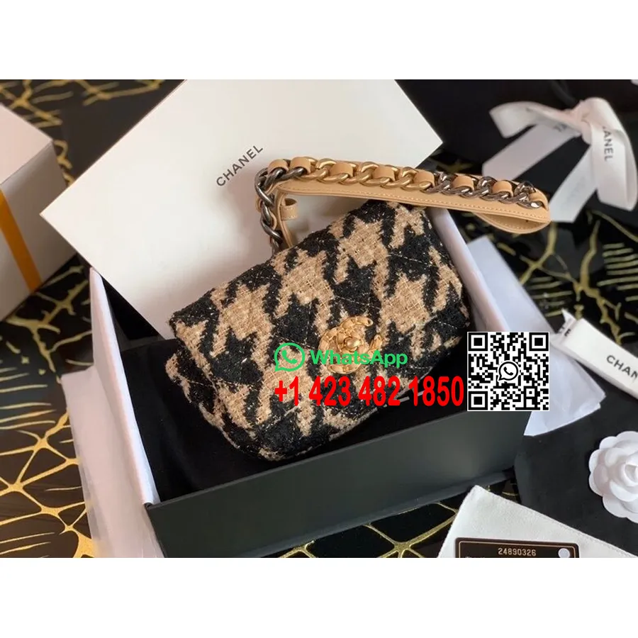 Chanel 19 Taillengürteltasche 20 Cm, Tweed/Lammleder, Goldene Hardware, Cruise 2019 Classic Collection, Beige/Schwarz