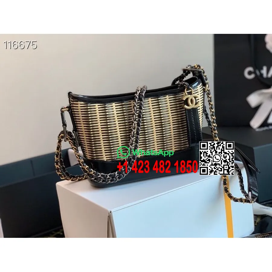 Sac Hobo Chanel Rattan Gabrielle 20cm As0865 Cuir De Veau Collection Automne/hiver 2020, Noir