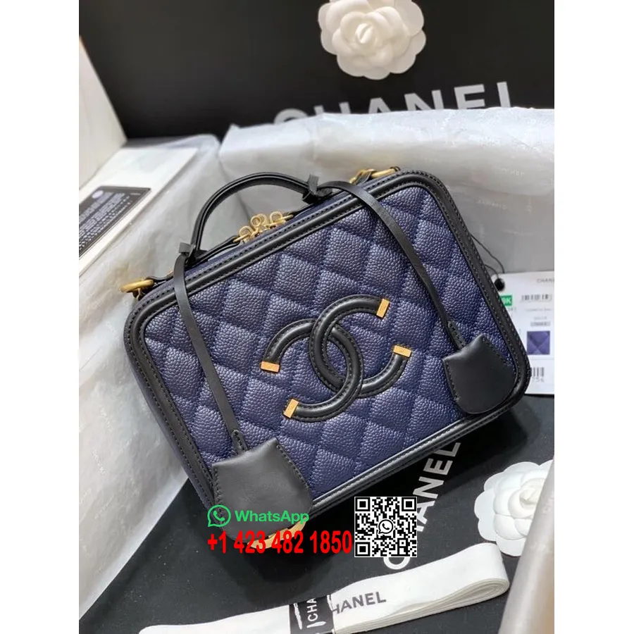 Τσάντα νεσεσέρ Chanel 21cm δέρμα χαβιάρι χρυσό υλικό συλλογή άνοιξη/καλοκαίρι 2020, μπλε/μαύρο