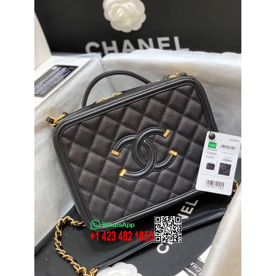 Τσάντα νεσεσέρ Chanel 21cm δέρμα χαβιάρι χρυσό υλικό συλλογή άνοιξη/καλοκαίρι 2020, μαύρο