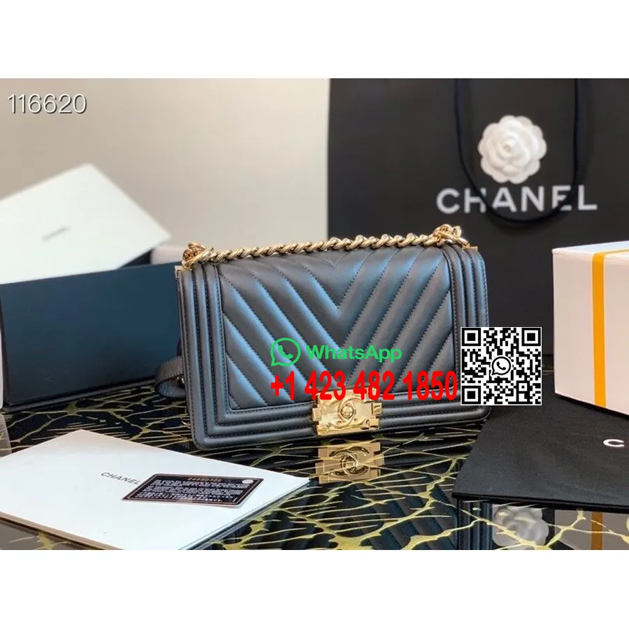 Chanel Chevron Leboy Soma 25cm Jēra āda Spīdīga Sudraba Aparatūra 2020 Pavasara/vasaras Kolekcija, Melna