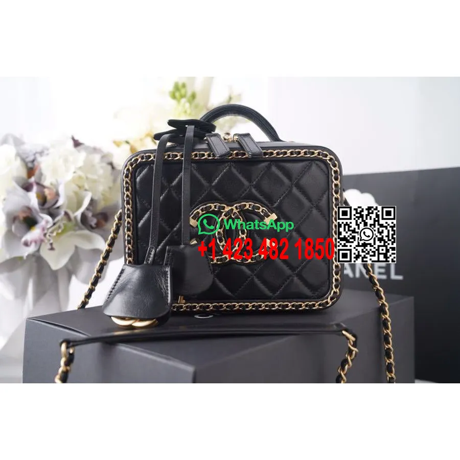 Chanel Chain Around Cc Filigree Vanity Bag 18cm Cuir Caviar Matériel Doré Collection Printemps/été 2020, Noir