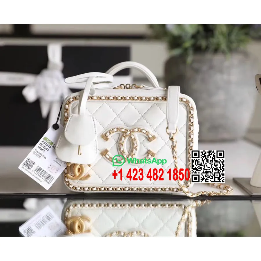 Chanel Chain Around Cc Filigree Vanity Bag 18cm Cuir Caviar Matériel Doré Collection Printemps/été 2020, Blanc