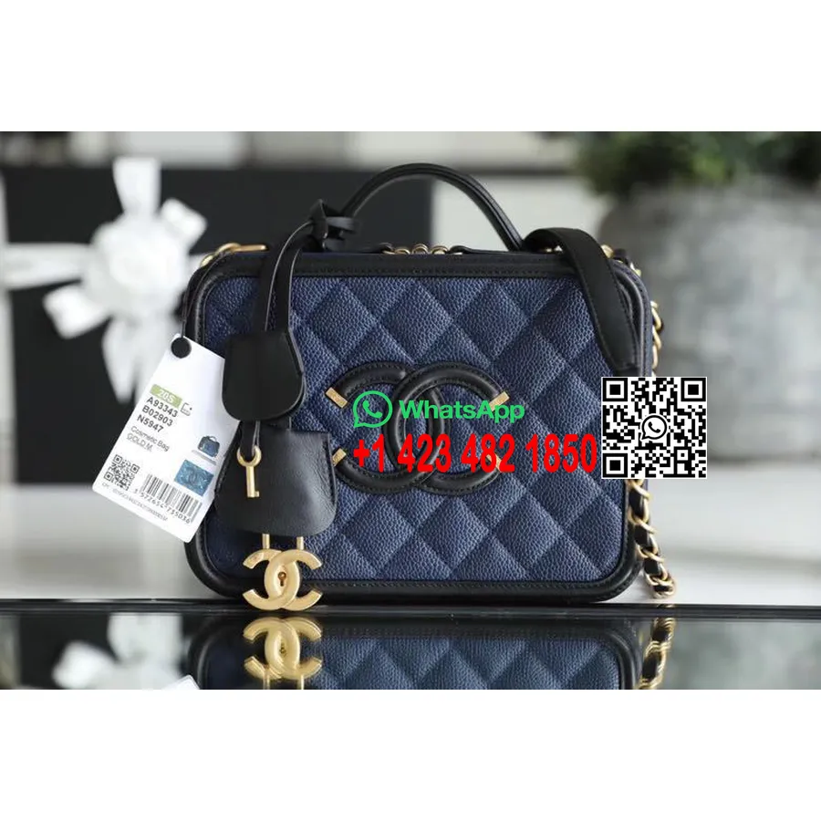 Τσάντα νεσεσέρ Chanel 21cm δέρμα χαβιάρι χρυσό υλικό συλλογή άνοιξη/καλοκαίρι 2020, Navy/μαύρο