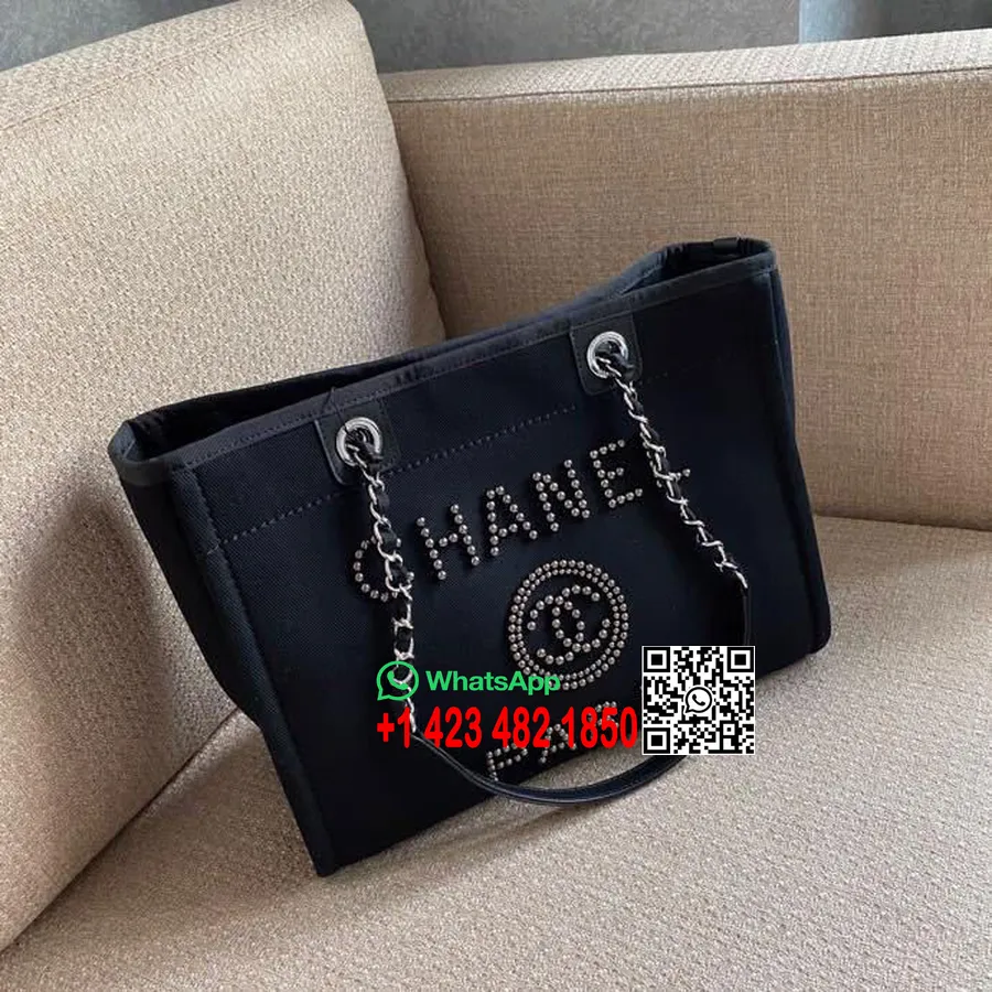 Bolsa Chanel Deauville Bolsa De Tweed 35cm Com Bordado De Pérolas Coleção Primavera/verão 2020, Preta