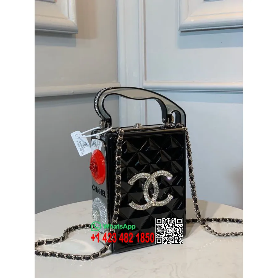 Bolso De Noche Negro De Resina, Strass Y Metal Plateado 24 Cm Herrajes Dorados Piel De Cordero Colección Primavera/verano 2020,