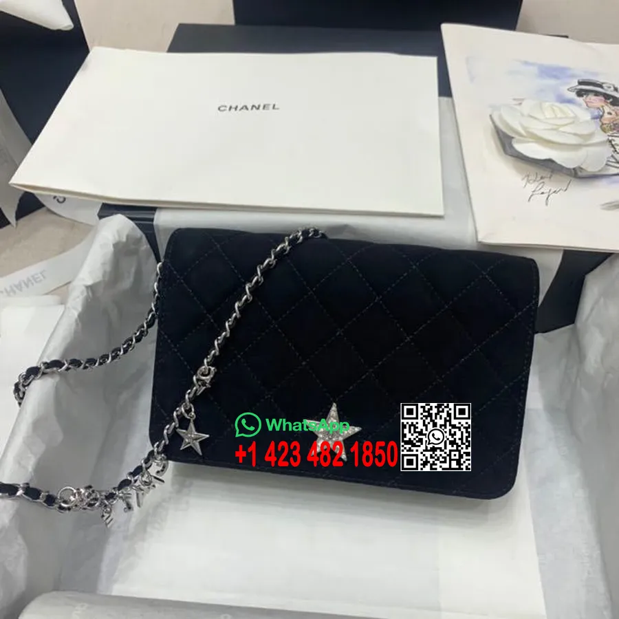 Cartera Woc De Gamuza Chanel Con Bolso De Cadena 18 Cm Herrajes Dorados Piel De Cordero Colección Primavera/verano 2020, Negro