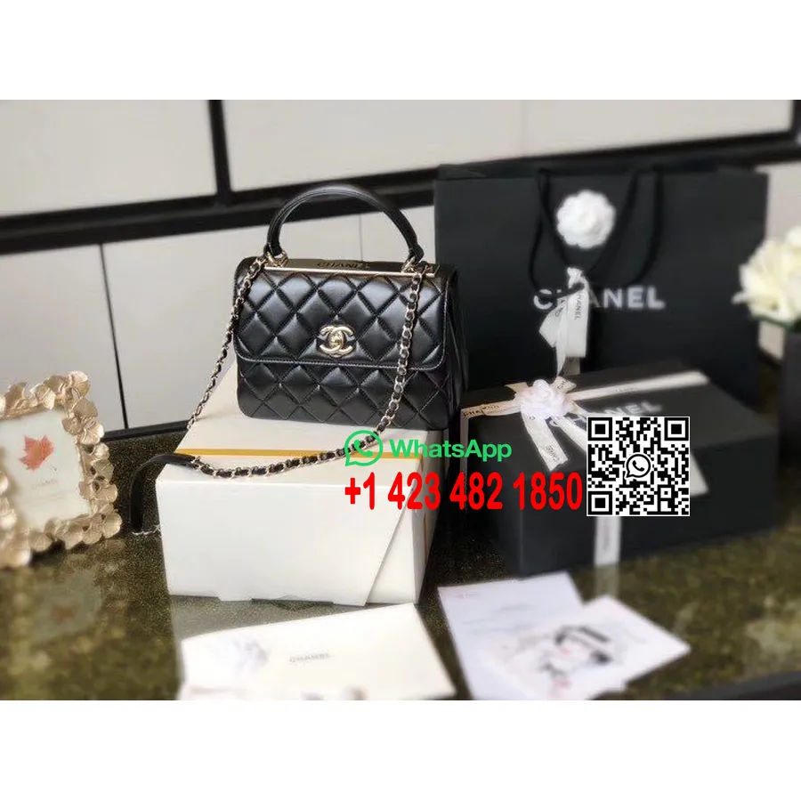 Geantă Chanel Trendy Cc 25 Cm Hardware Auriu Piele De Miel Colecția Primăvară/vară 2020, Negru