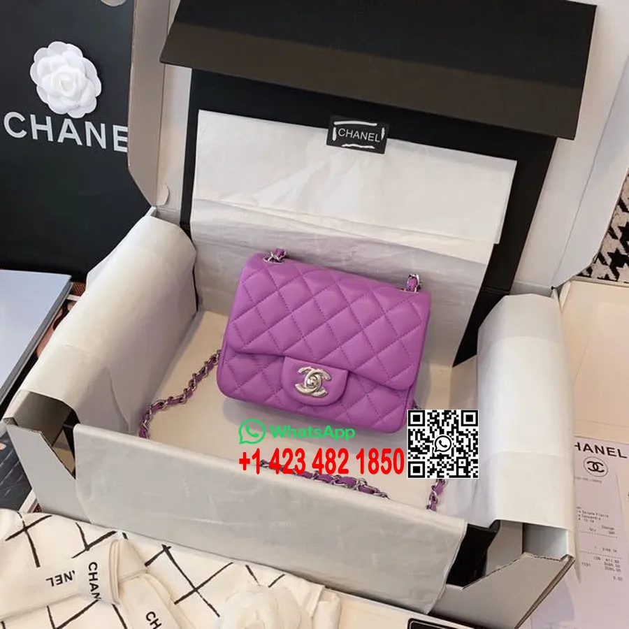 Chanel  Classic Mini Flap Bag 18cm Silver Hardware Lambskin Leather Spring/Summer 2020 Collection, Purple