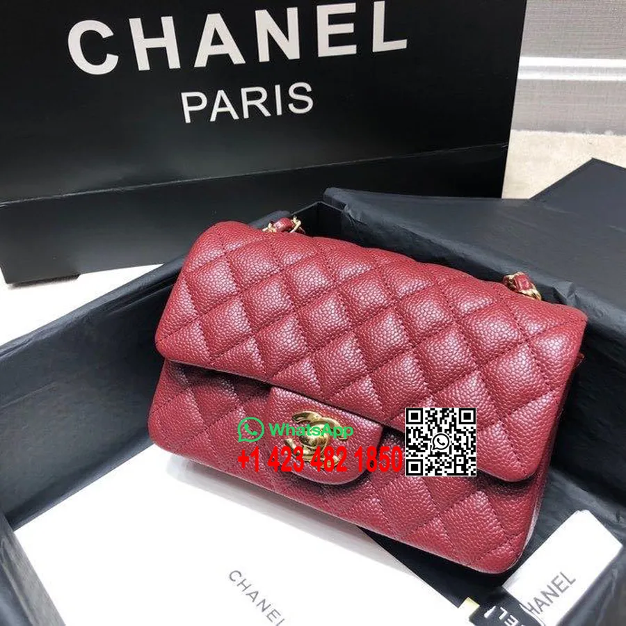 Chanel Klasická Taška S Klopami 20cm Zlatý Hardware Kaviárová Kůže Kolekce Jaro/léto 2020, Vínová