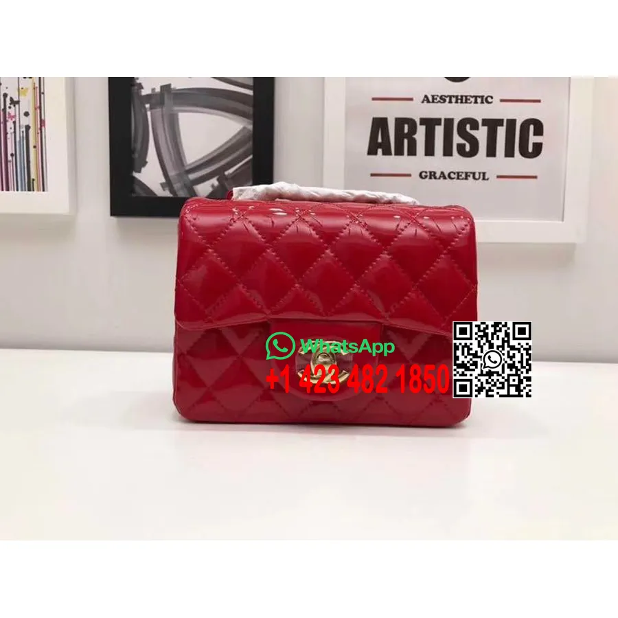 Chanel Bolso Mini Clásico Con Solapa 18 Cm Herrajes Dorados Charol Colección Primavera/verano 2020, Rojo