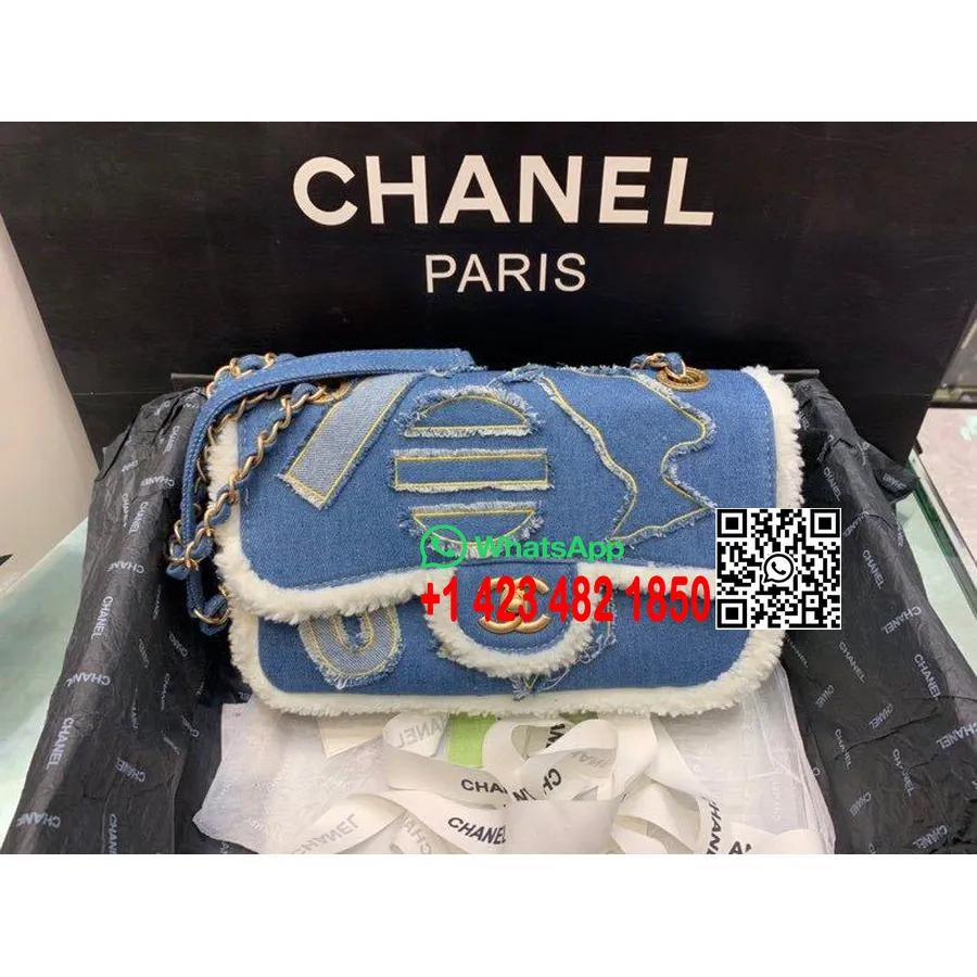 Chanel Denim Flap Bag 28cm Gold Hardware Fall/Winter 2019 Collection, Blue