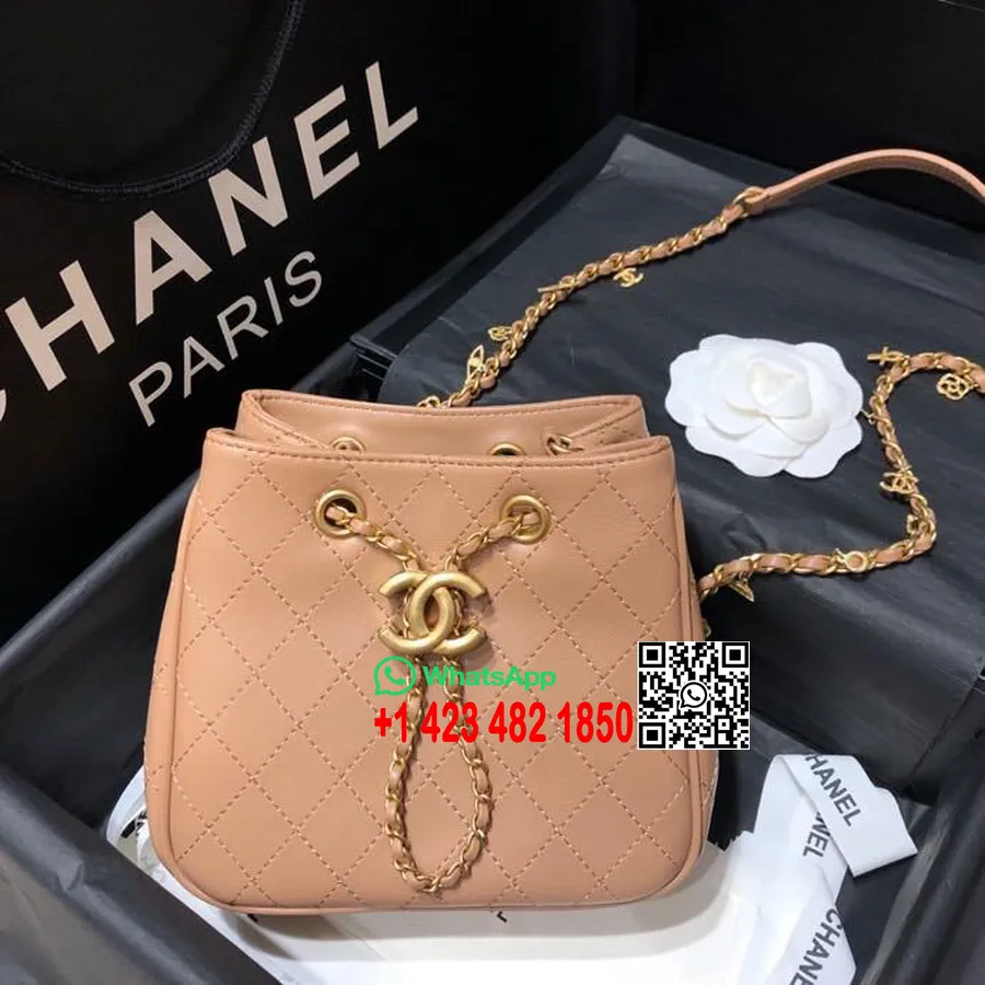 Chanel Kova Hobo Çanta 18cm Altın Donanım Dana Deri İlkbahar/yaz Act 1 2020 Koleksiyonu, Bej