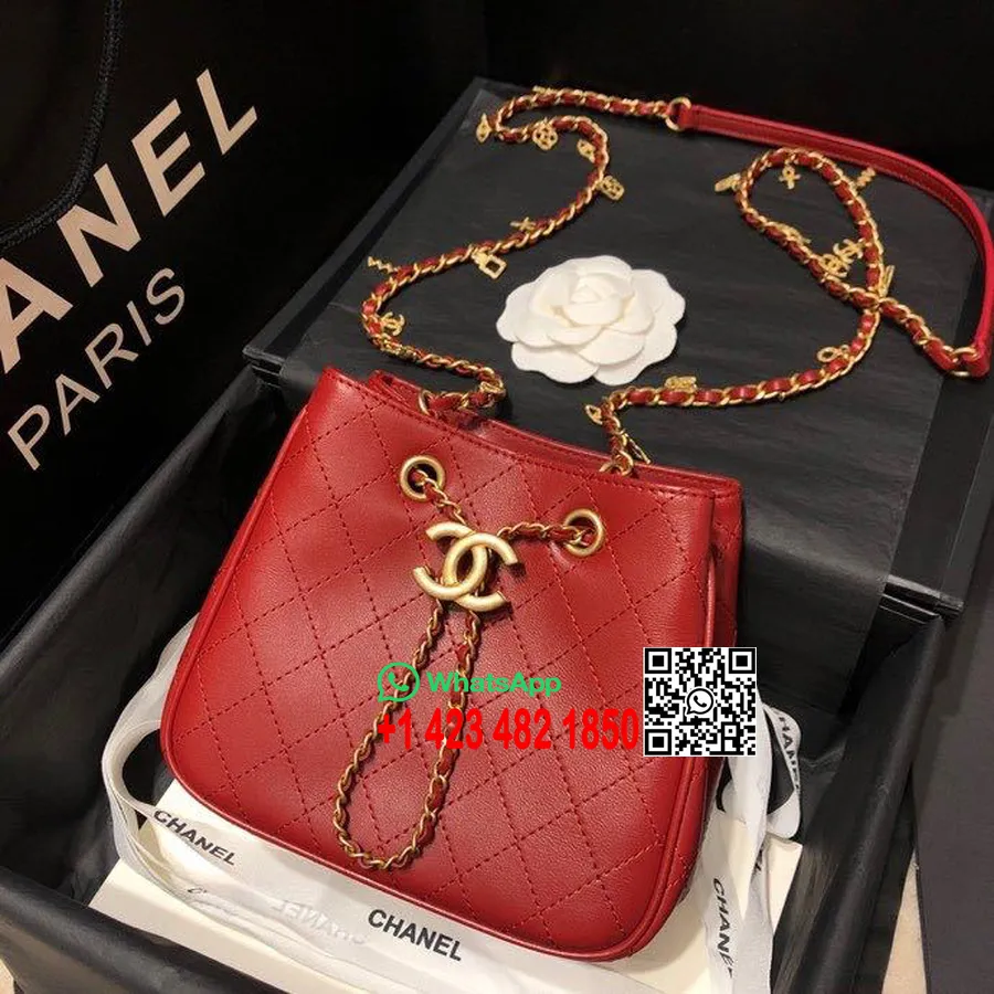 Chanel Kova Hobo Çanta 18cm Altın Donanım Dana Deri İlkbahar/yaz Act 1 2020 Koleksiyonu, Kırmızı