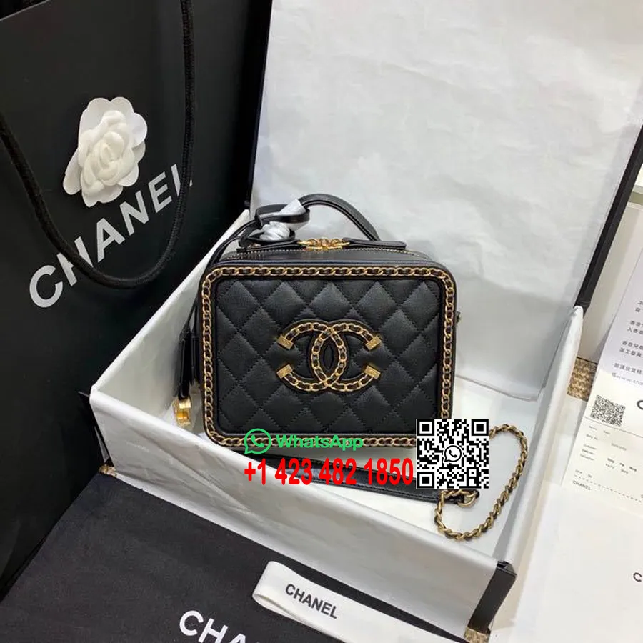 Chanel Cc Tkané Filigránové Kosmetické Pouzdro Kabelka Zlatý Hardware Kaviár Kůže Jaro/léto 2020 Akt 1 Kolekce, černá