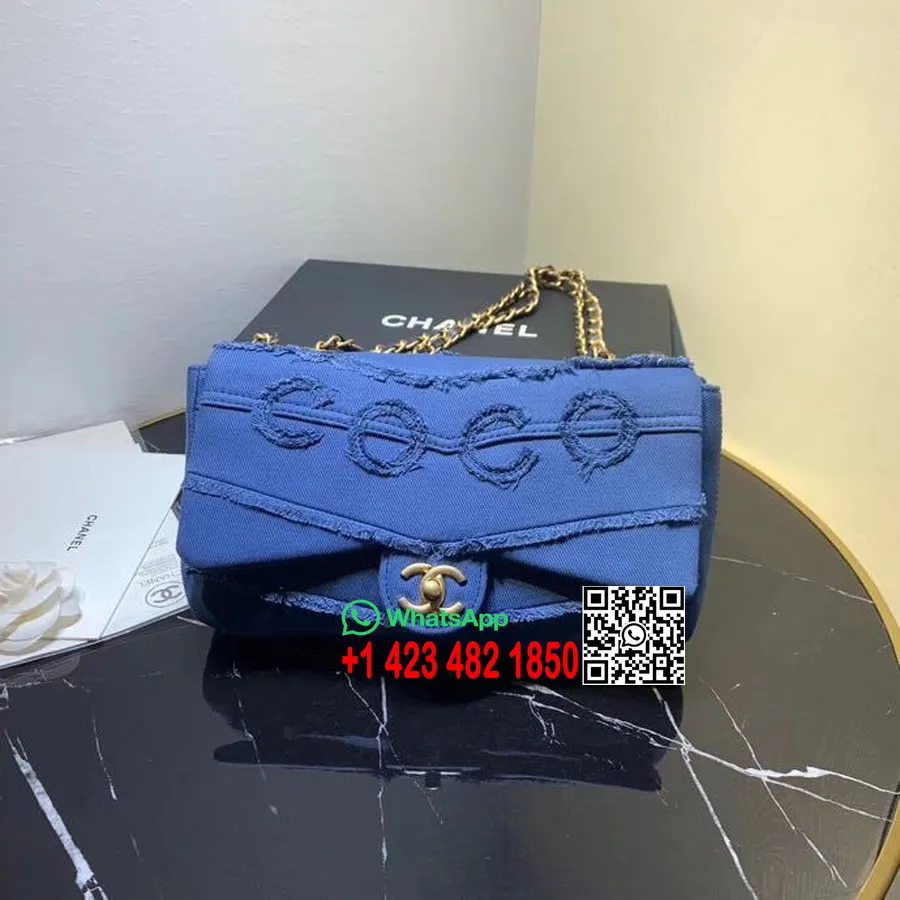 Chanel Denim Flap Bag 28cm Gold Hardware Frühjahr/Sommer 2020 Kollektion, Blau