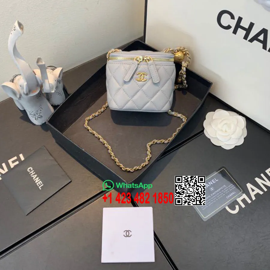 Chanel Mini-Kosmetikkoffer-Umhängetasche, 10 Cm, Goldene Hardware, Lammleder, Frühjahr/sommer-kollektion 2020, Grau