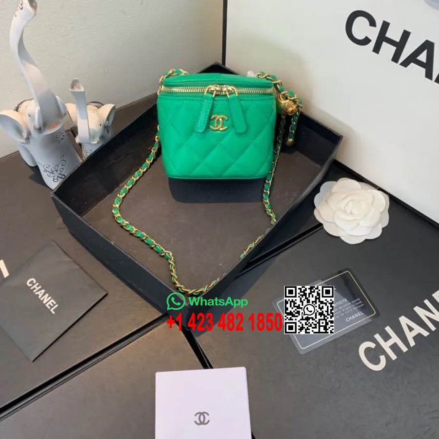 Chanel Mini-Kosmetikkoffer-Umhängetasche, 10 Cm, Goldene Hardware, Lammleder, Frühjahr/sommer-kollektion 2020, Grün