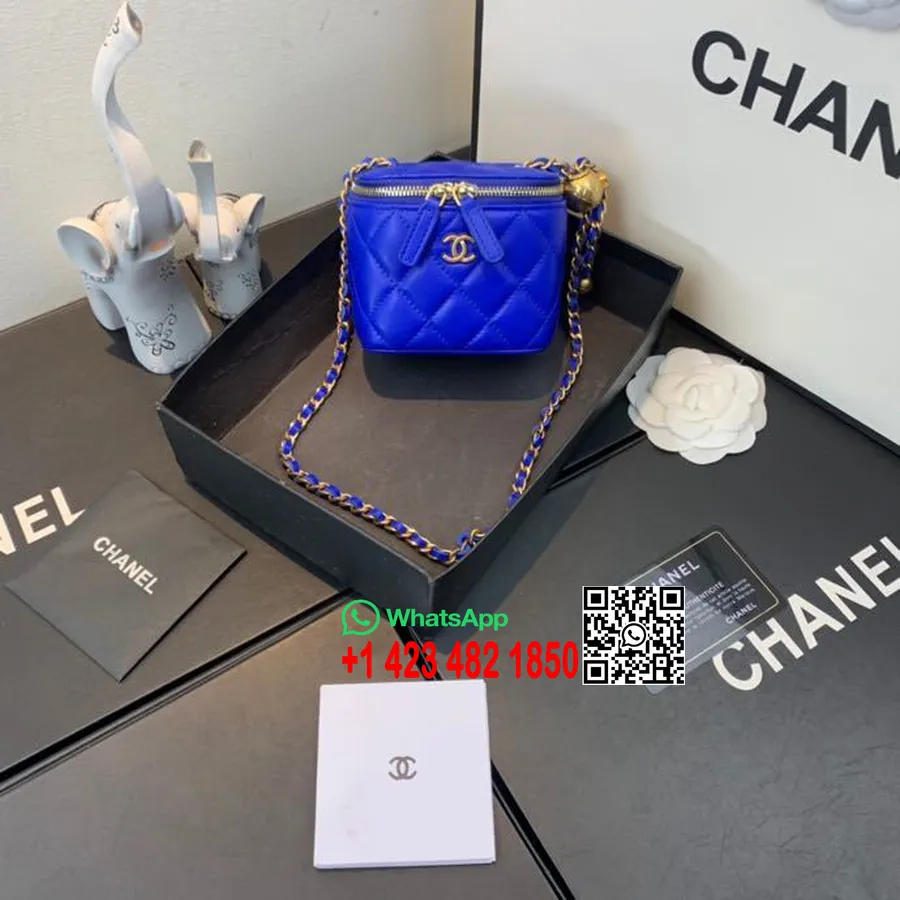 Chanel Mini Vanity Case Shoulder Bag 10cm Gold Hardware Lambskin Leather Spring/Summer 2020 Collection, Electric Blue