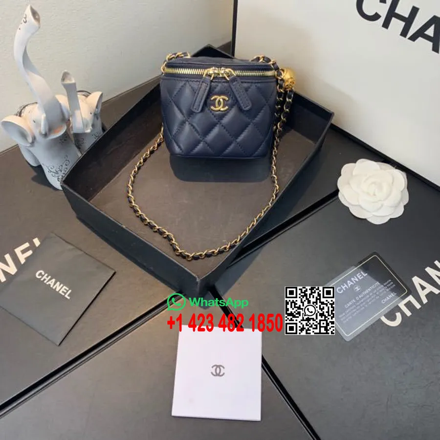 Chanel Mini Vanity Case Shoulder Bag 10cm Gold Hardware Lambskin Leather Spring/Summer 2020 Collection, Navy Blue