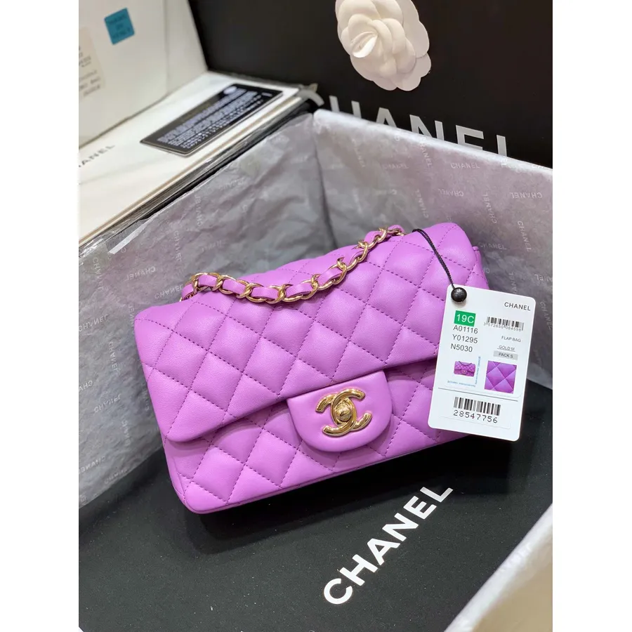 Chanel Classic Flap Bag Mini 20cm Gold Hardware Lambskin Leather Spring/Summer 2020 Collection, Purple