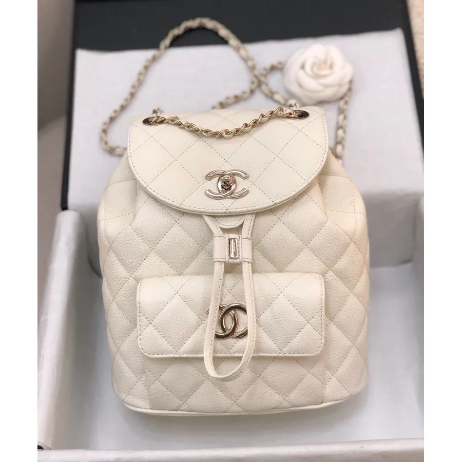 Rucsac Chanel Duma 24cm Hardware Auriu Piele Caviar Colectia Primavara/vara 2020, Alb