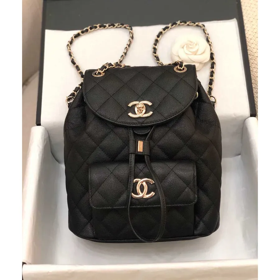 Rucsac Chanel Duma 24cm Hardware Auriu Piele Caviar Colectia Primavara/vara 2020, Negru