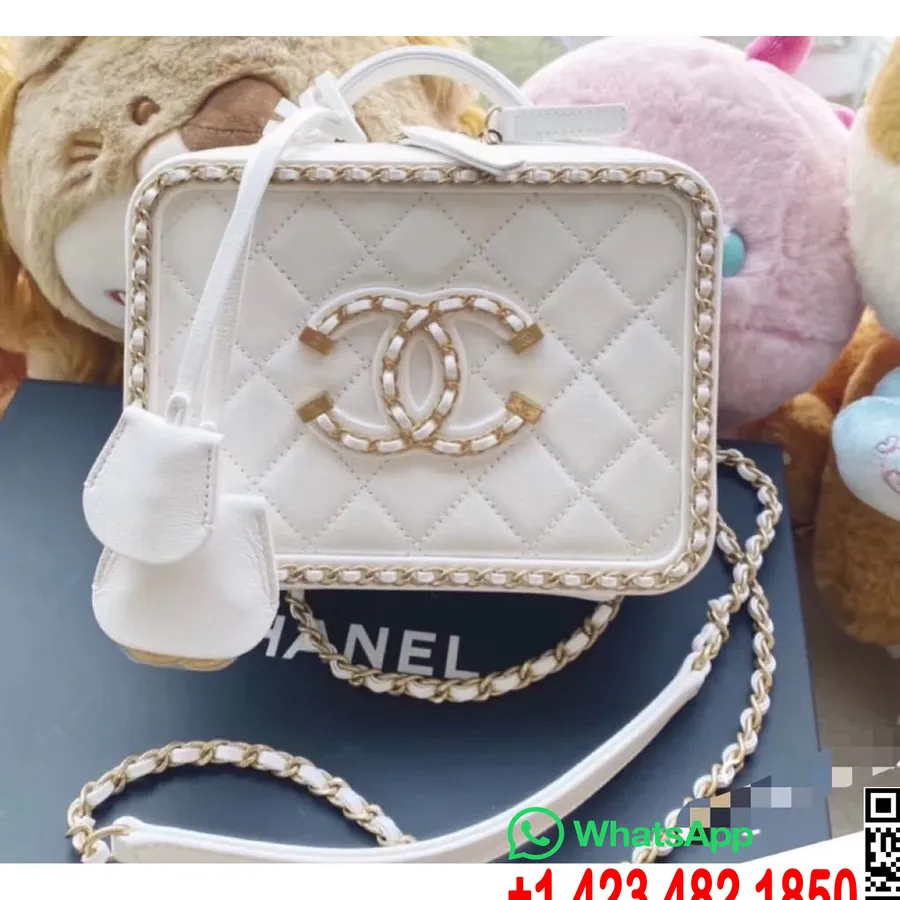 Chanel Cc Dokuma Telkari Makyaj çantası 18cm Altın Donanım Havyar Deri Dökümler/yaz 2020 Act 1 Koleksiyonu, Beyaz