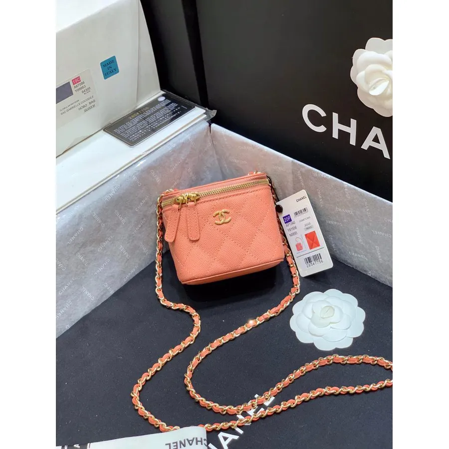 Chanel Mini Neceser Bandolera 10 Cm Herrajes Dorados Piel De Cordero Colección Primavera/verano 2020, Rosa Salmón