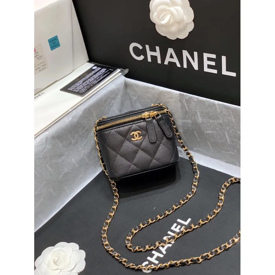 Chanel Mini Forfængelighed Etui Skuldertaske 10 Cm Guld Hardware Lammeskind Læder Forår/sommer 2020 Kollektion, Sort