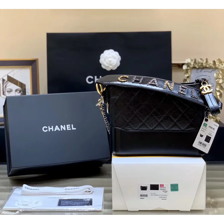 Chanel Kett Tikitud Gabrielle Hulkurkott 25cm Vananenud Vasikanahast Kevad/suvi Tegu 2 2020 Kollektsioon, Must